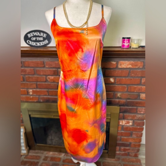 wild fable orange tie dye slip dress Aloruh Orange Tie-Dye Maxi Dress Women's Slim Fit Spaghetti Strap Flared Hem Knitted Fabric All Over Print Boho Casual Summer Beach Vacation,M
